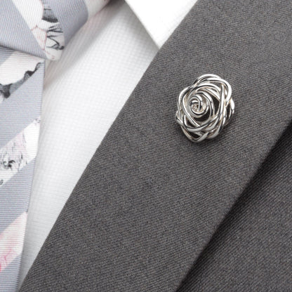 Sterling Silver Rhodium Plated Rose Lapel Pin - My Men's Shop