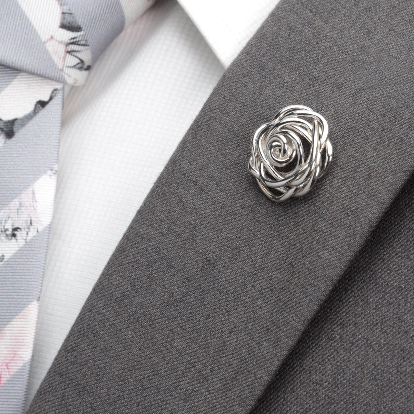 Sterling Silver Rhodium Plated Rose Lapel Pin - My Men's Shop