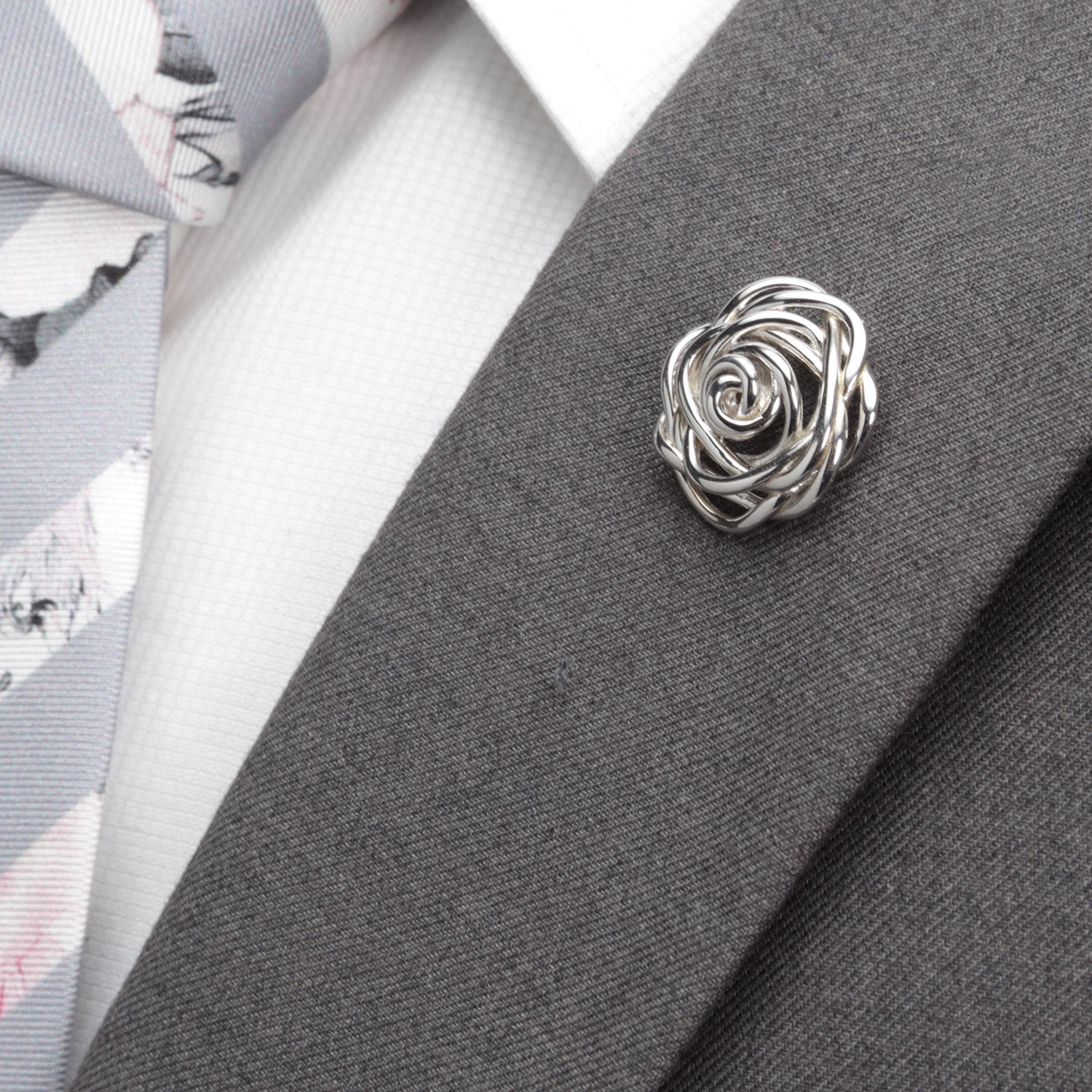 Sterling Silver Rhodium Plated Rose Lapel Pin - My Men's Shop