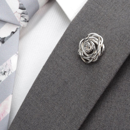 Sterling Silver Rhodium Plated Rose Lapel Pin - My Men's Shop