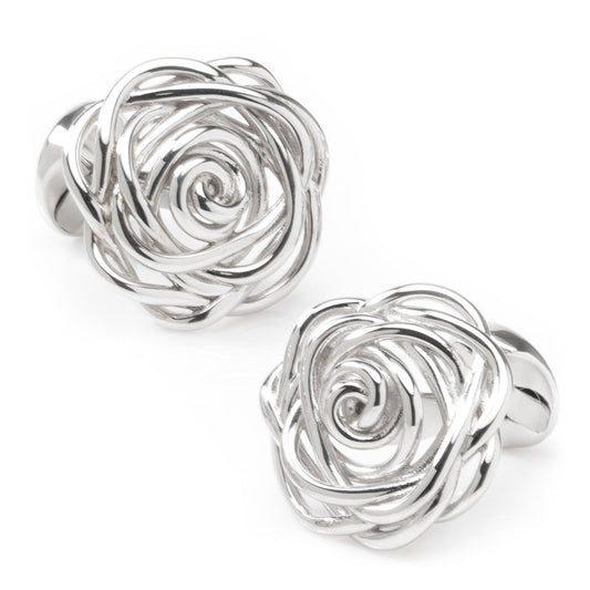 Sterling Silver Rhodium Plated Rose Cufflinks - My Men's Shop