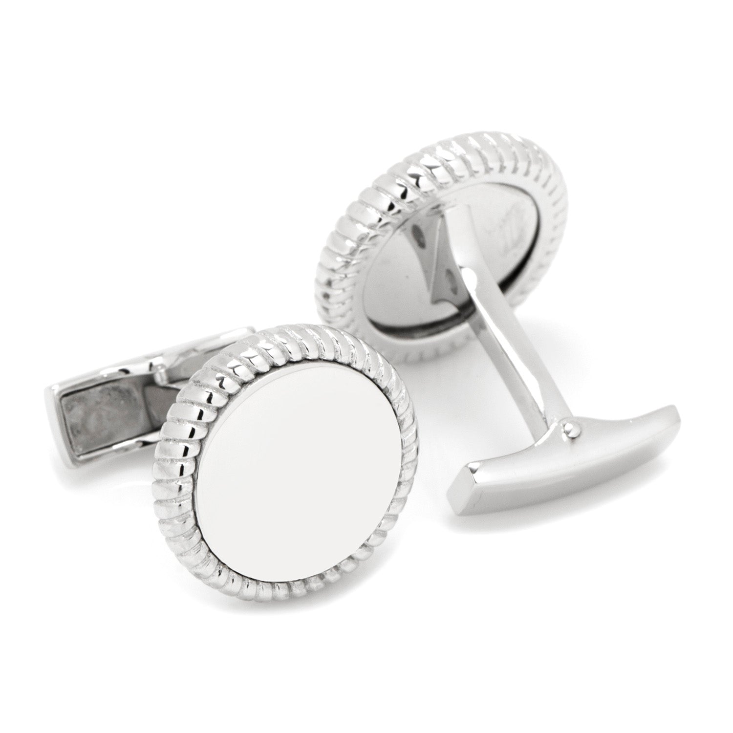 Sterling Silver Rope Border Engravable Round Cufflinks - My Men's Shop