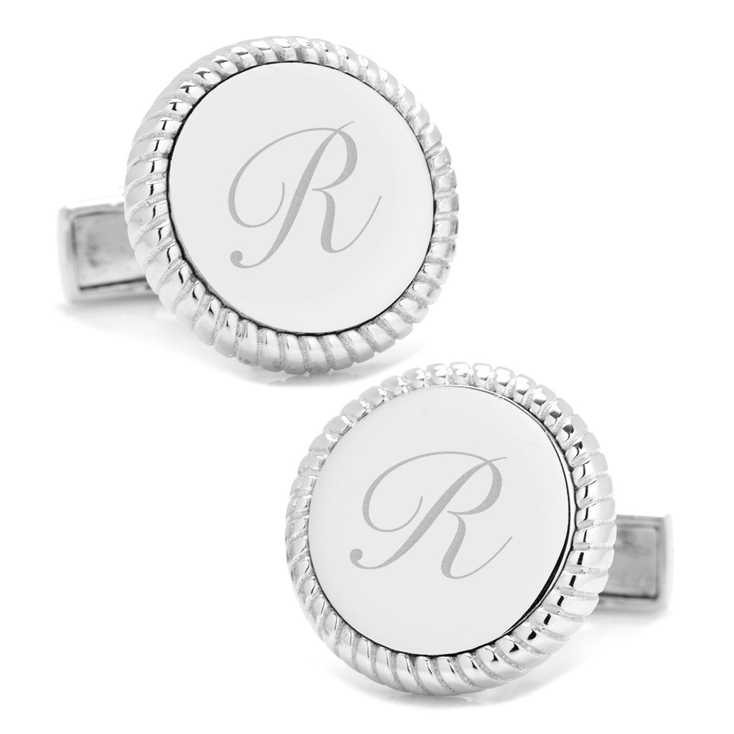 Sterling Silver Rope Border Engravable Round Cufflinks - My Men's Shop