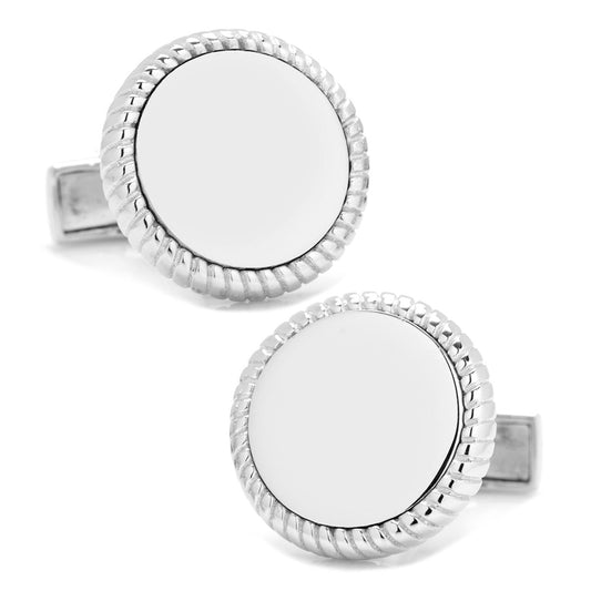 Sterling Silver Rope Border Engravable Round Cufflinks - My Men's Shop