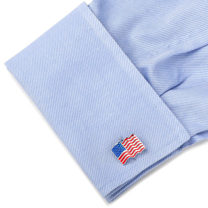 Sterling Silver Waving American Flag Cufflinks - My Men's Shop