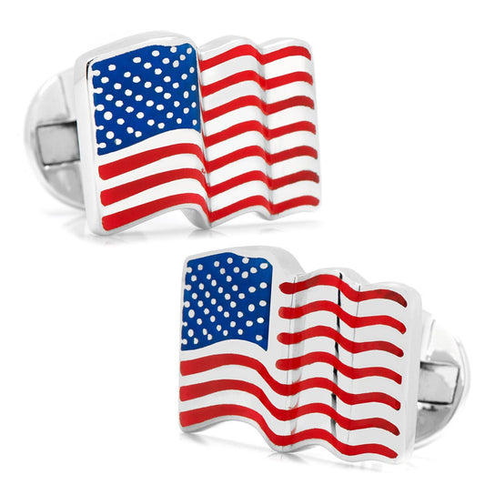 Sterling Silver Waving American Flag Cufflinks - My Men's Shop