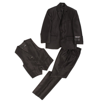 Ferrecci Boys Black Sharkskin 3-Piece Vested Suit – Formal Kids Suit