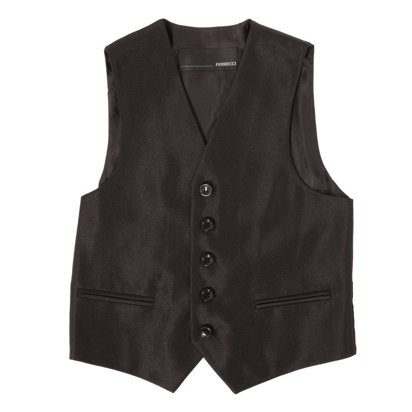 Ferrecci Boys Black Sharkskin 3-Piece Vested Suit – Formal Kids Suit