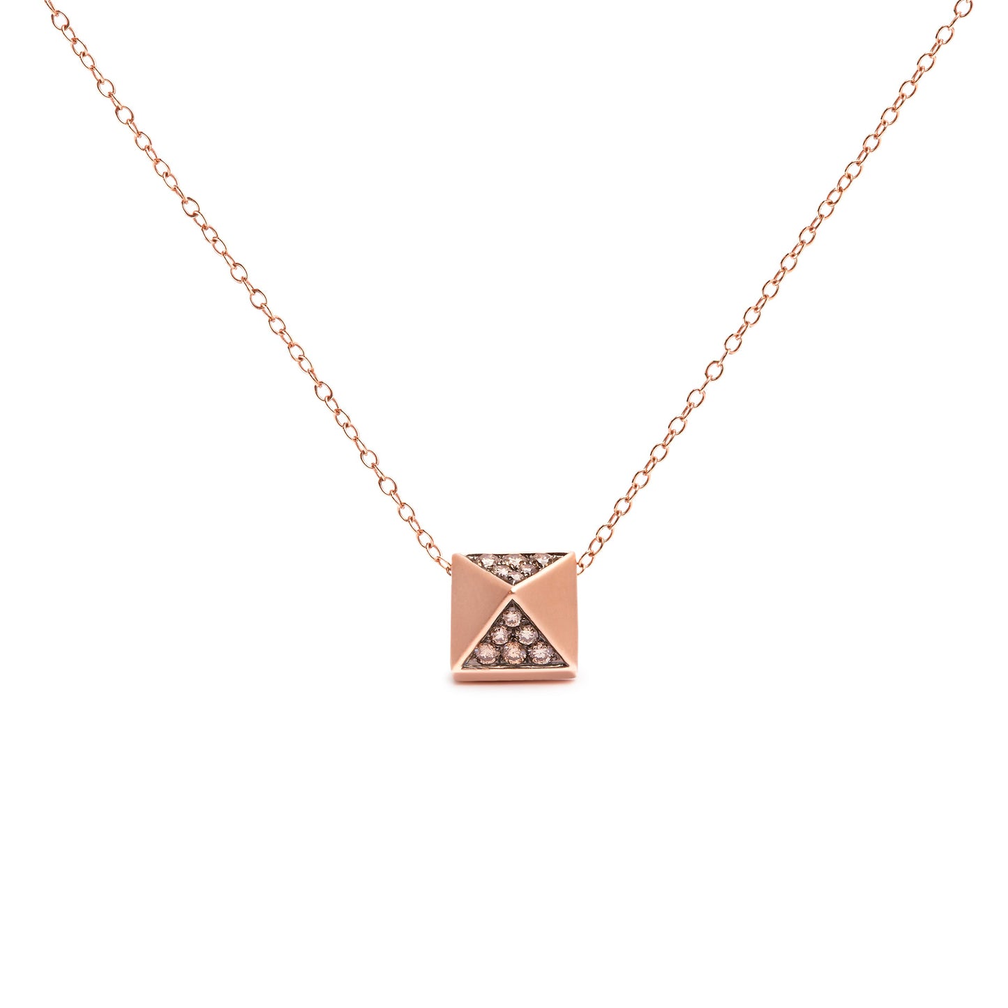 Collar con colgante piramidal con acabado mate de oro rosa de 14 quilates con diamantes marrones de 0,25 quilates (color marrón, claridad SI1-SI2) - 18 pulgadas