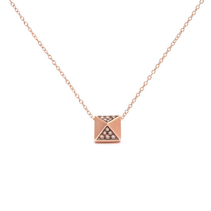 Collar con colgante piramidal con acabado mate de oro rosa de 14 quilates con diamantes marrones de 0,25 quilates (color marrón, claridad SI1-SI2) - 18 pulgadas
