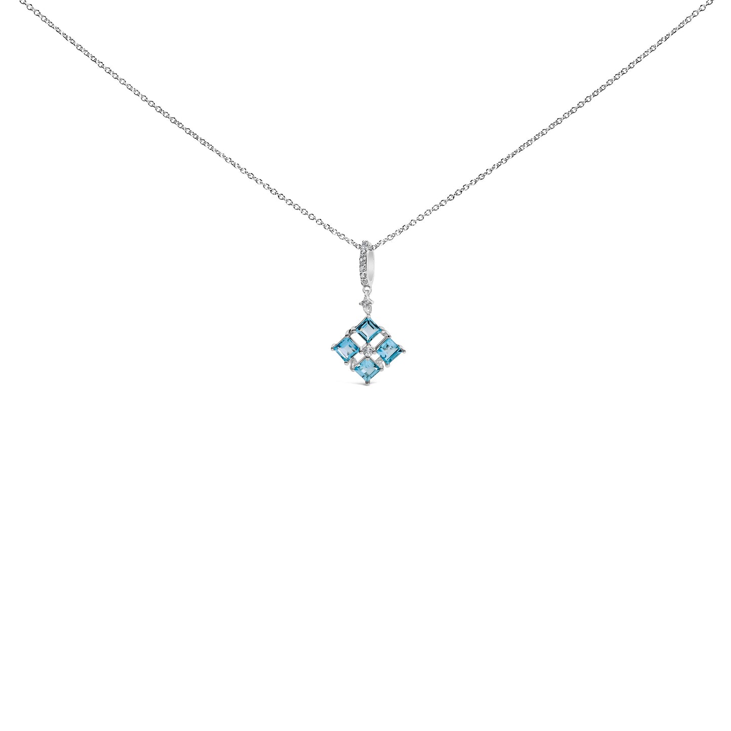 Collar con colgante de motivo cuadrado de plata de ley con topacio azul y zafiro blanco, 45 cm