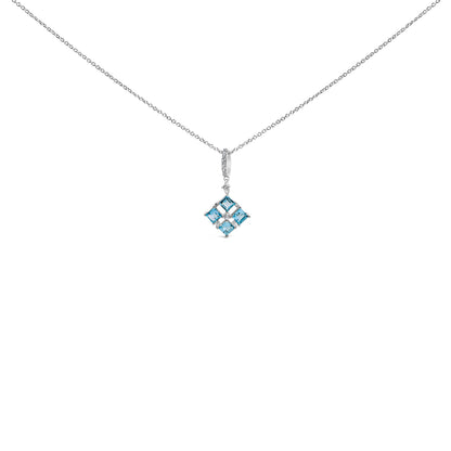 Collar con colgante de motivo cuadrado de plata de ley con topacio azul y zafiro blanco, 45 cm