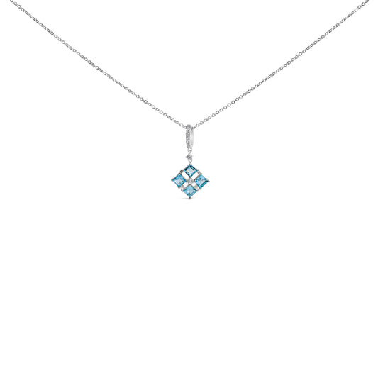 Collar con colgante de motivo cuadrado de plata de ley con topacio azul y zafiro blanco, 45 cm