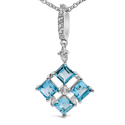 Collar con colgante de motivo cuadrado de plata de ley con topacio azul y zafiro blanco, 45 cm
