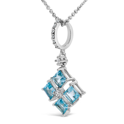Collar con colgante de motivo cuadrado de plata de ley con topacio azul y zafiro blanco, 45 cm