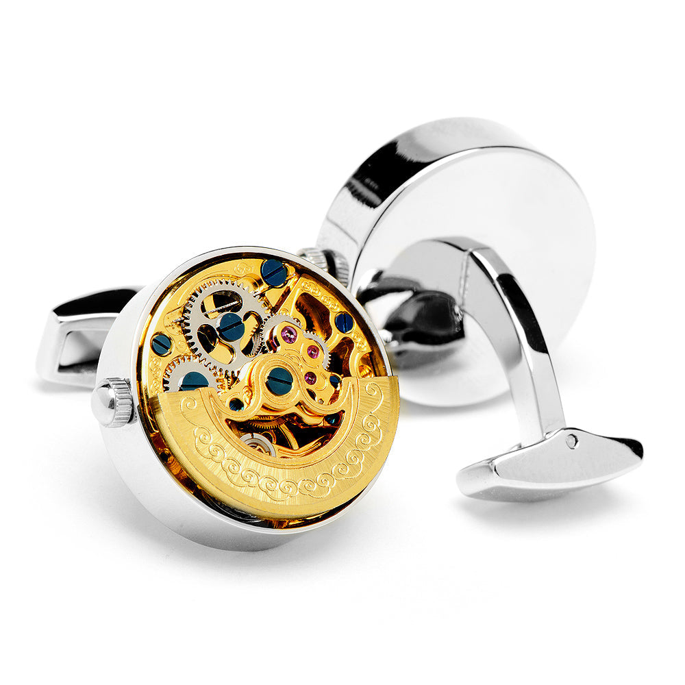 Gold and Silver Kinetic Watch Movement Cufflinks