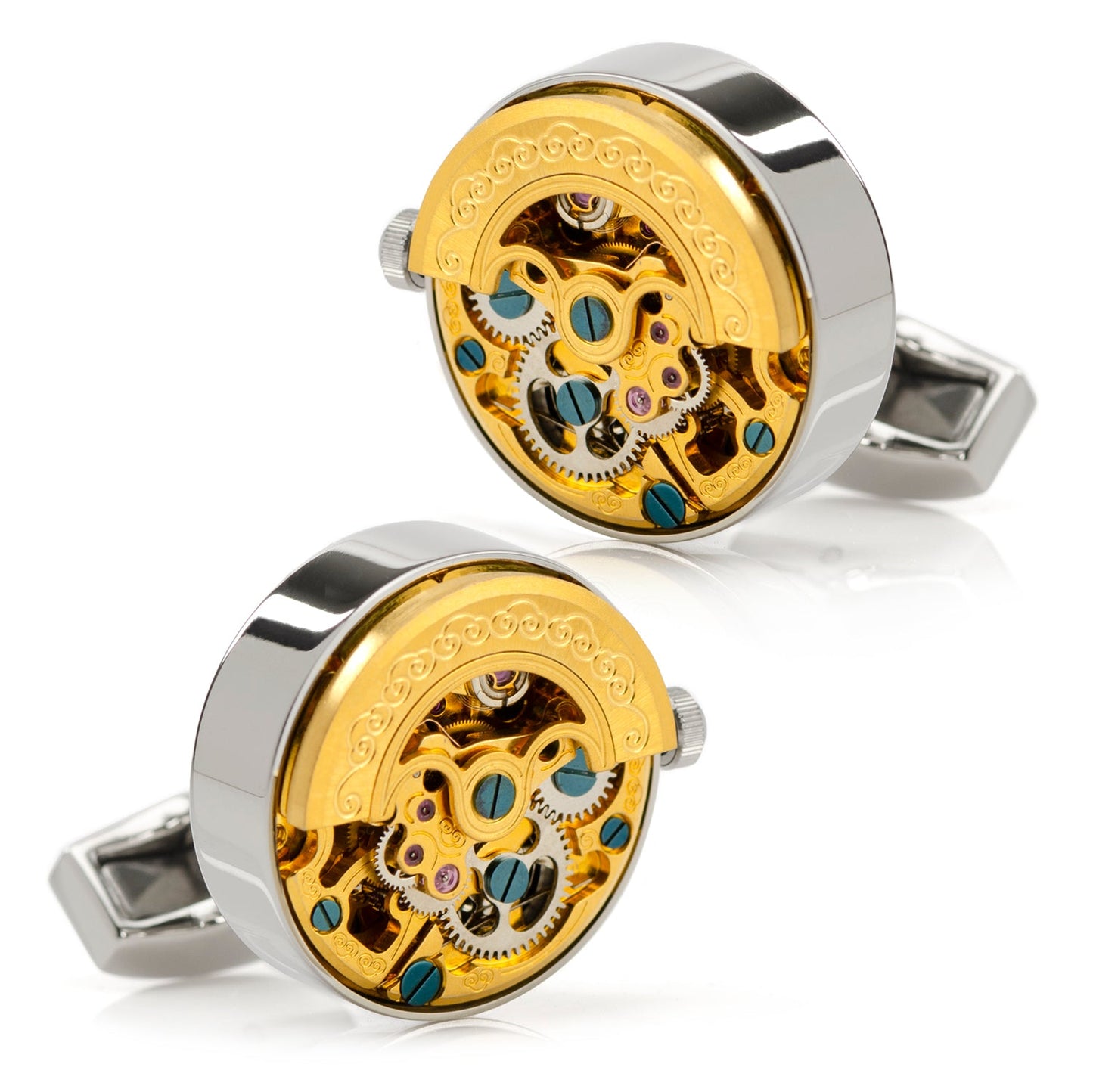 Gold and Silver Kinetic Watch Movement Cufflinks