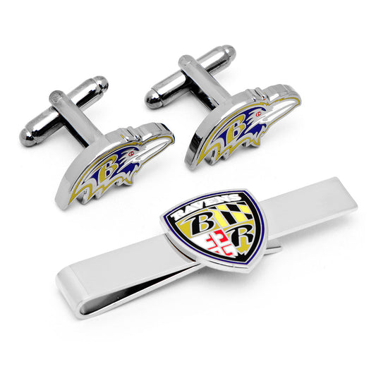 Set de regalo de gemelos y pasador de corbata con el escudo de los Baltimore Ravens de la NFL
