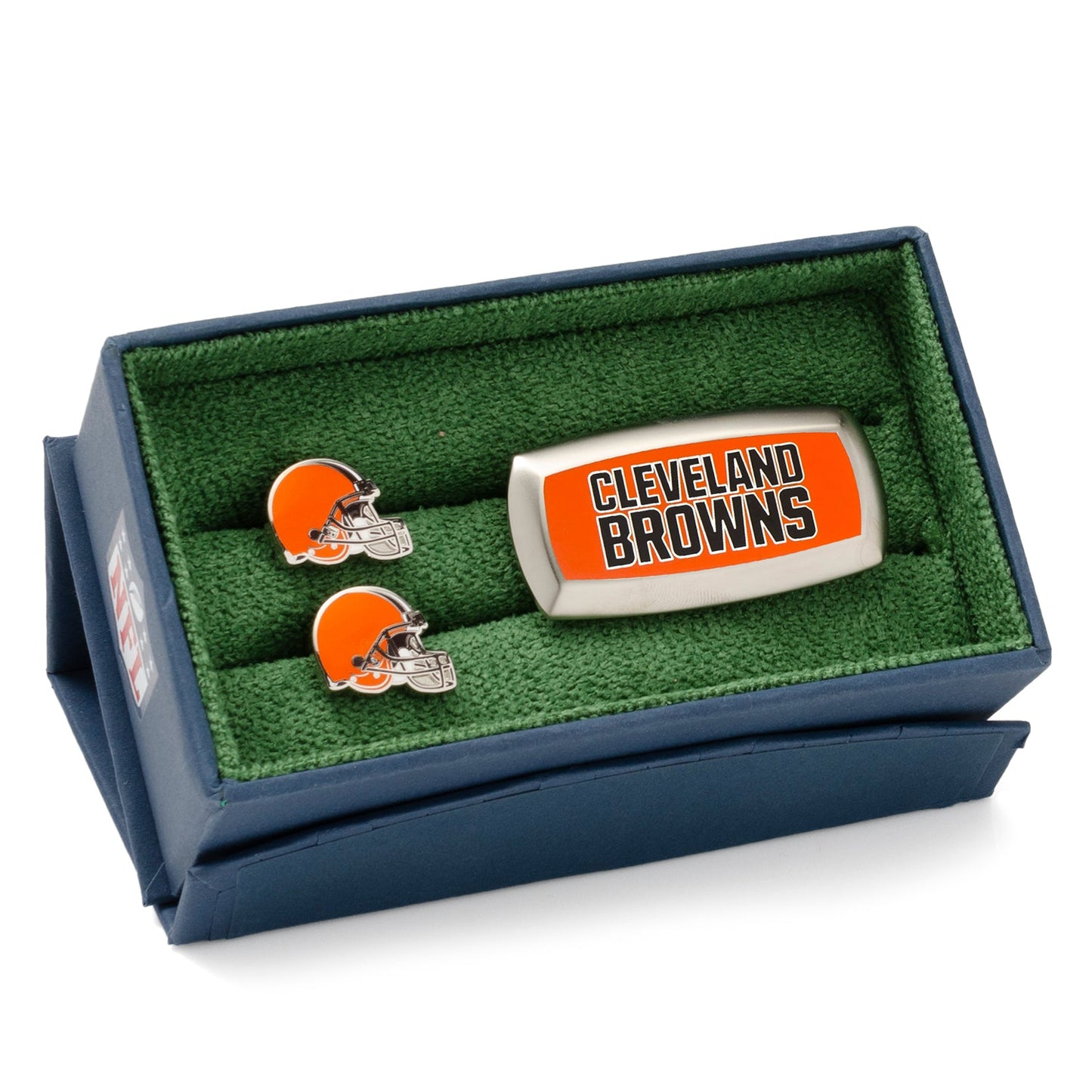 Set de regalo de gemelos y clip de billetes con cojín de los Cleveland Browns de la NFL