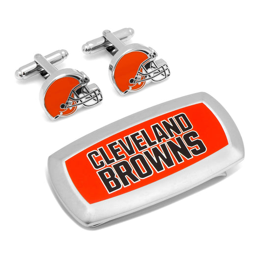 Set de regalo de gemelos y clip de billetes con cojín de los Cleveland Browns de la NFL