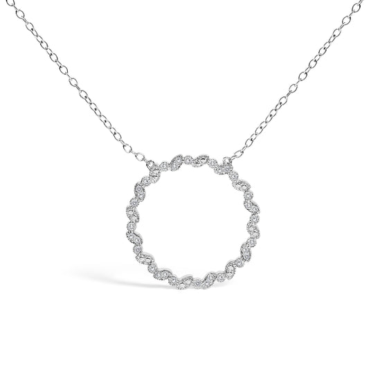 Collar con colgante de círculo de amor con cuentas de plata de ley .925 con diamante cultivado en laboratorio de 1/7 ct. - Tamaño 18 pulgadas
