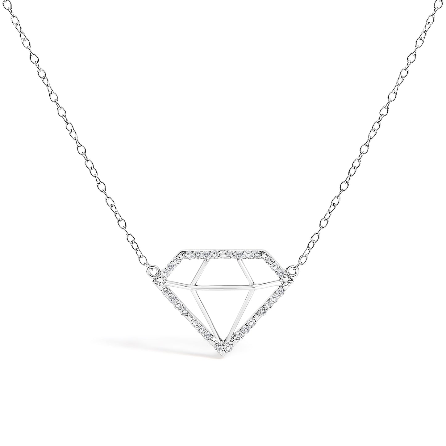 Collar con colgante de diamante de plata de ley .925 de 1/7 quilates cultivado en laboratorio - Talla 18 pulgadas