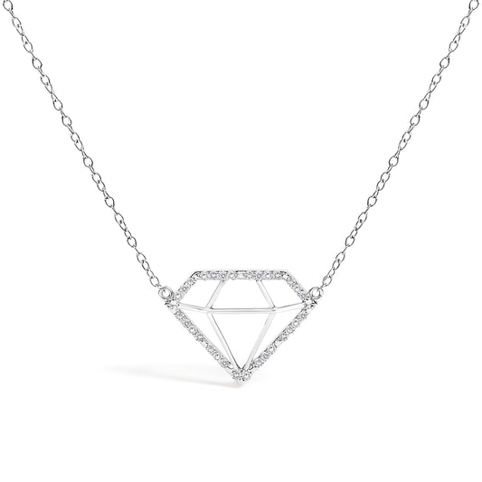 Collar con colgante de diamante de plata de ley .925 de 1/7 quilates cultivado en laboratorio - Talla 18 pulgadas