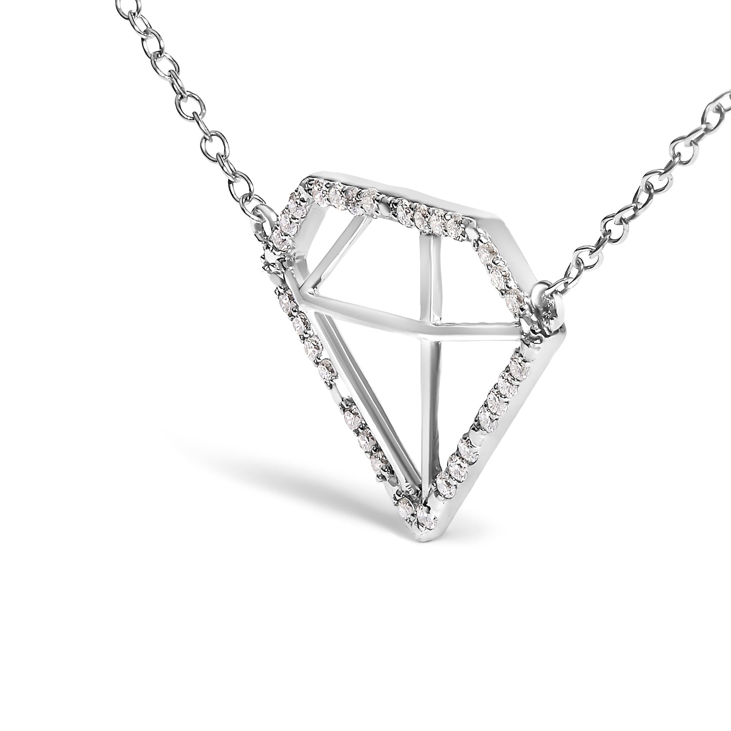 Collar con colgante de diamante de plata de ley .925 de 1/7 quilates cultivado en laboratorio - Talla 18 pulgadas