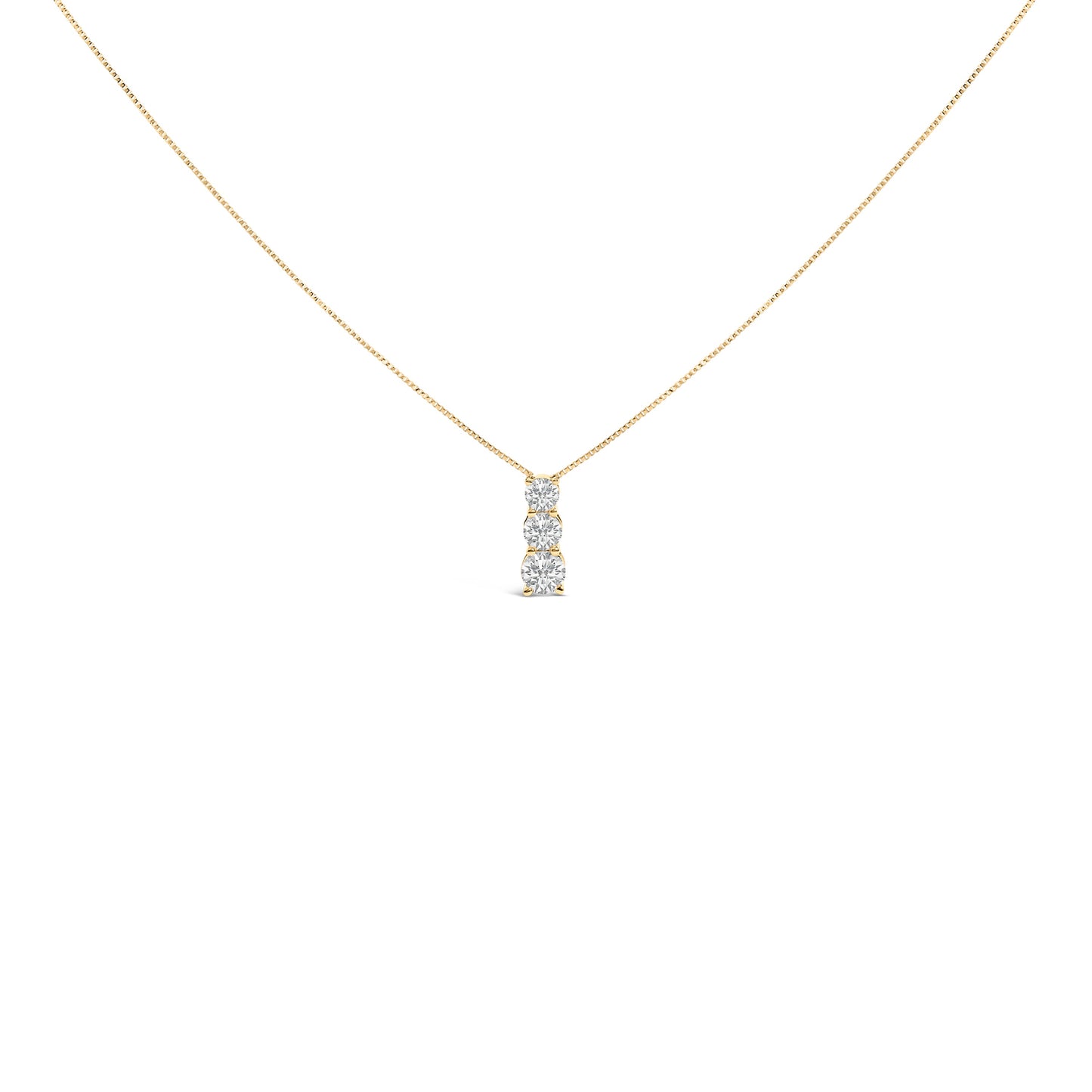 Collar con colgante de tres piedras con diamantes cultivados en laboratorio de 1/2 ct en oro blanco de 14K