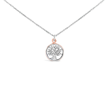 Collar con colgante del árbol de la vida con acento de diamante en plata de ley chapada en oro rosa de 14 quilates