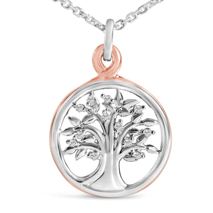 Collar con colgante del árbol de la vida con acento de diamante en plata de ley chapada en oro rosa de 14 quilates