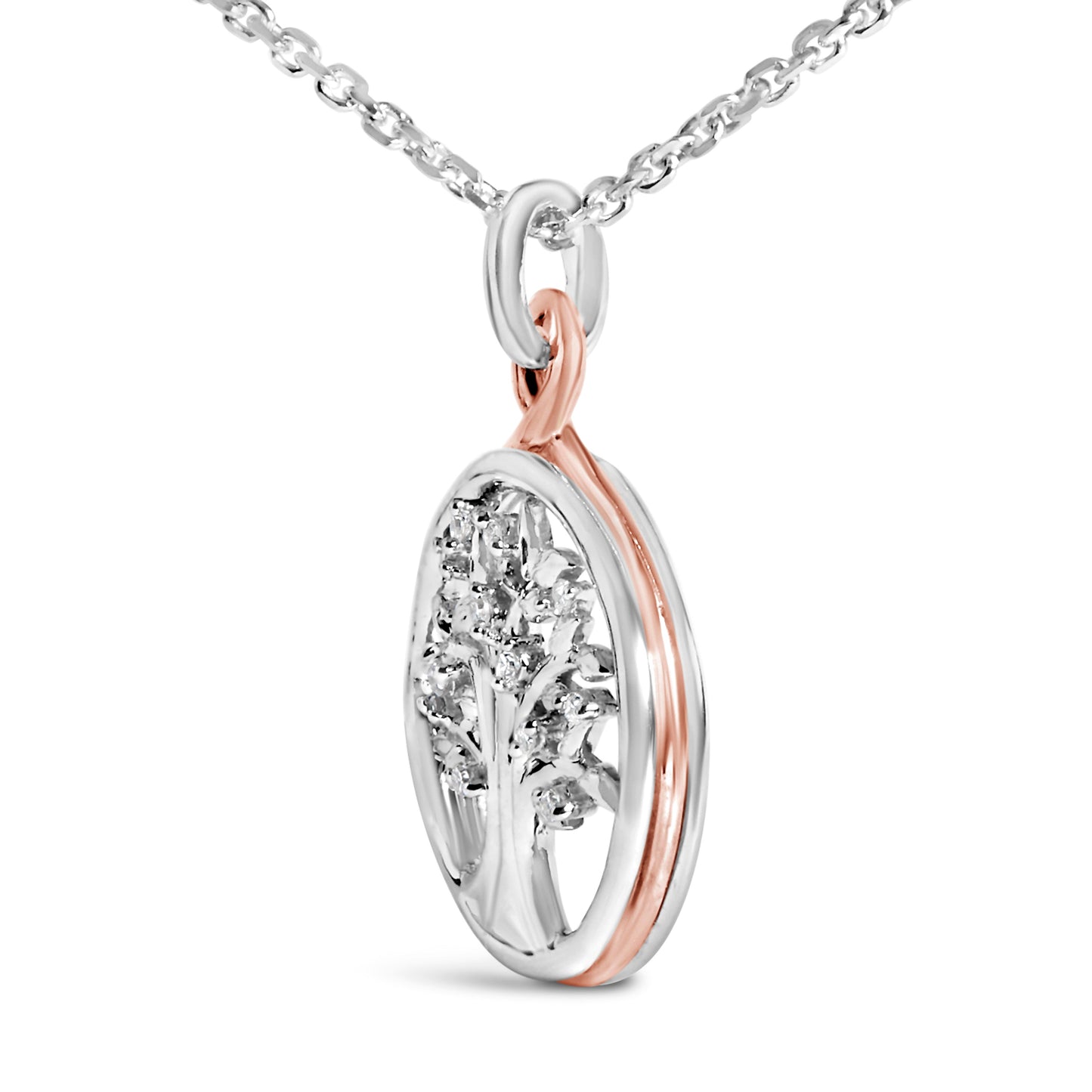Collar con colgante del árbol de la vida con acento de diamante en plata de ley chapada en oro rosa de 14 quilates