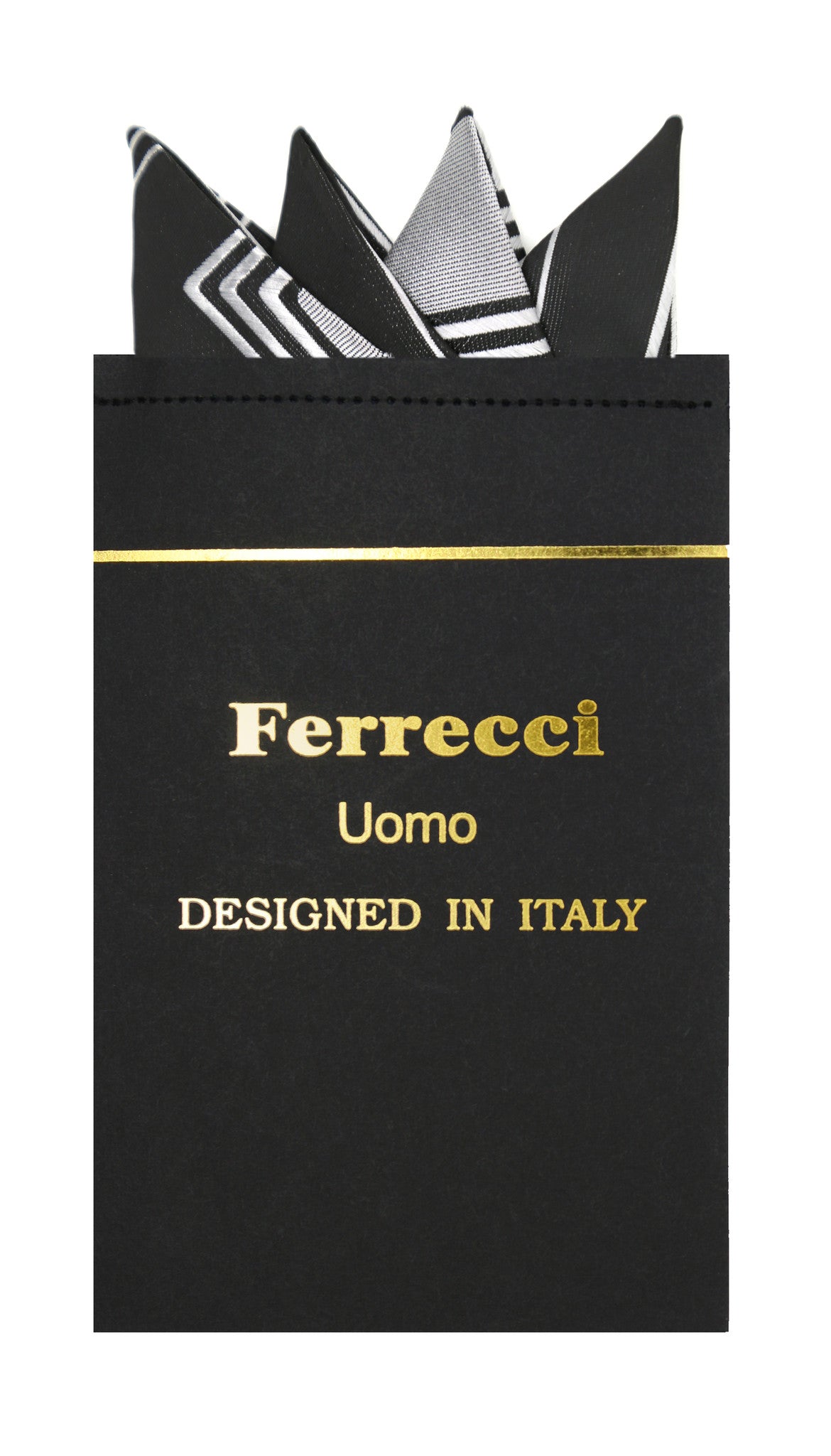 Pre-Folded Microfiber Black Grey Geometric Handkerchief Pocket Square