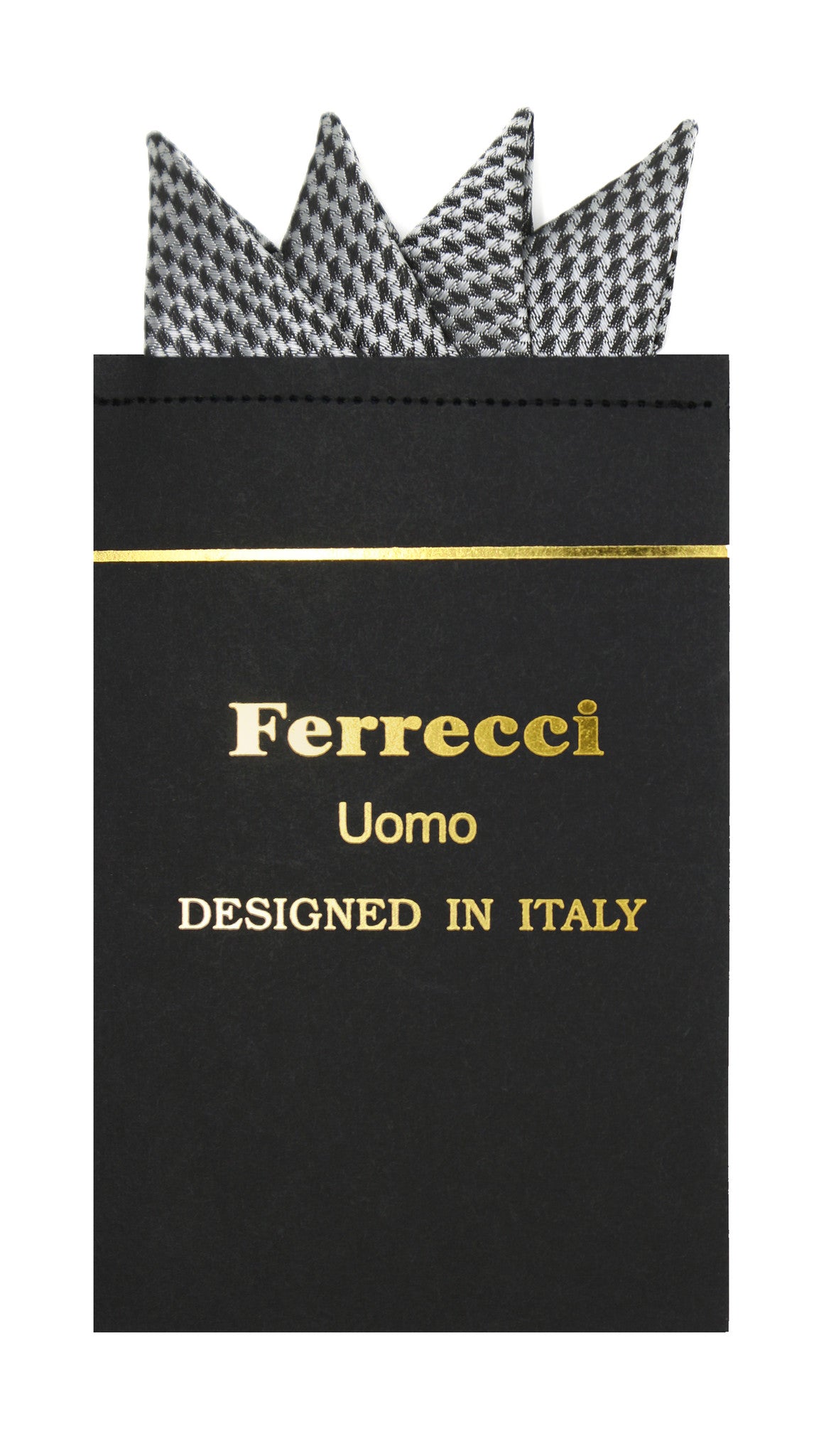Pre-Folded Microfiber Black Silver Geometric Handkerchief Pocket Square