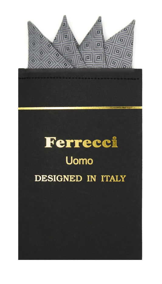 Pre-Folded Microfiber Grey Silver Geometric Handkerchief Pocket Square