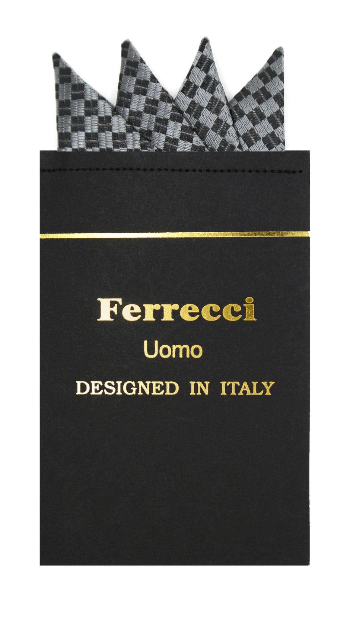 Pre-Folded Microfiber Silver Black Geometric Handkerchief Pocket Square