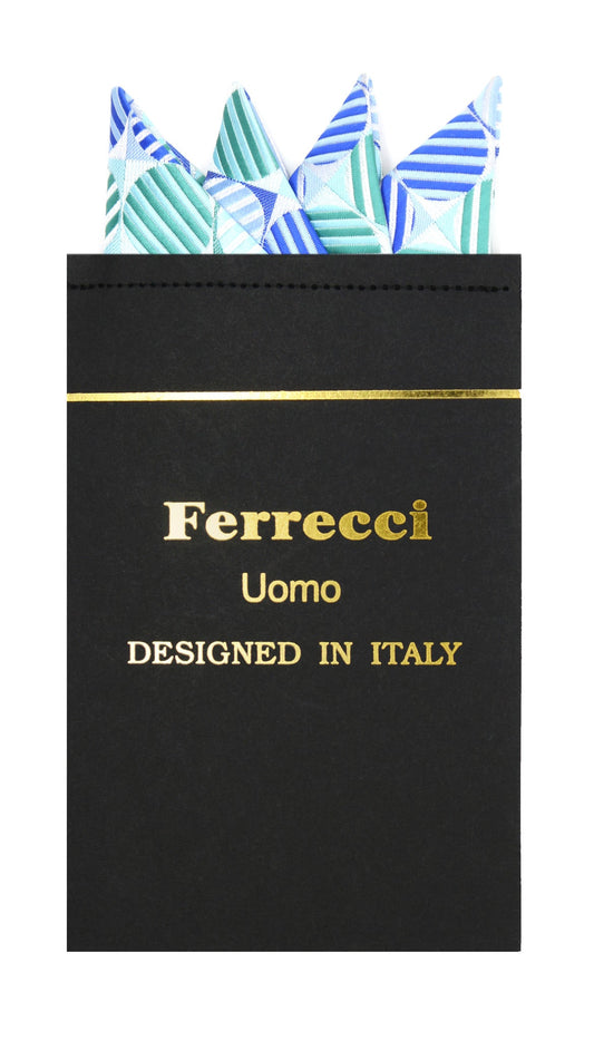 Pre-Folded Microfiber Blue Green Polkadot Handkerchief Pocket Square