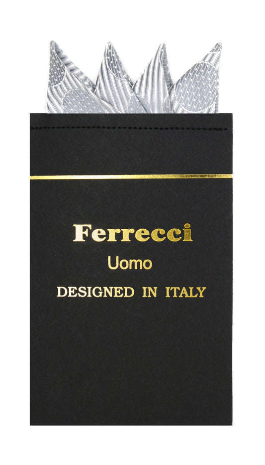 Pre-Folded Microfiber Silver Polkadot Handkerchief Pocket Square