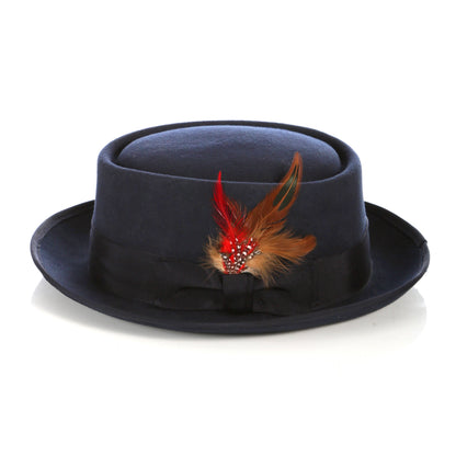 Navy Pork Pie Hat - Wool