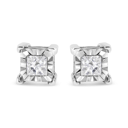 Pendientes de tuerca solitario con diamantes de talla princesa de 1/2 quilate, engaste milagro, plata de ley .925 (color I-J, claridad SI1-SI2)