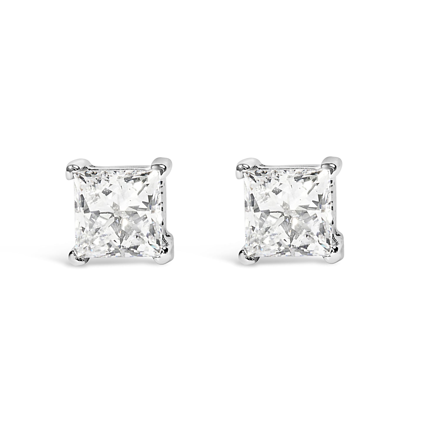 Pendientes de botón solitarios de 4 puntas de oro blanco de 14 quilates con diamantes de laboratorio talla princesa de 3/8 quilates (claridad VS1-VS2, color F-G)