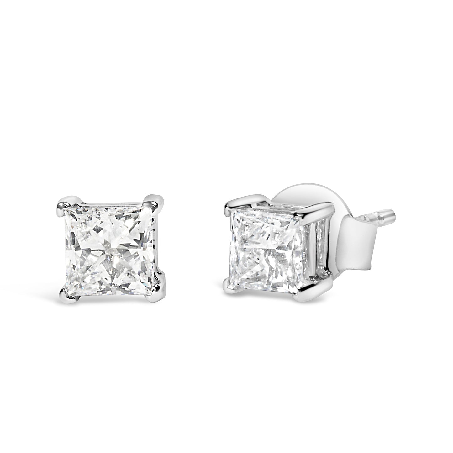 Pendientes de botón solitarios de 4 puntas de oro blanco de 14 quilates con diamantes de laboratorio talla princesa de 3/8 quilates (claridad VS1-VS2, color F-G)