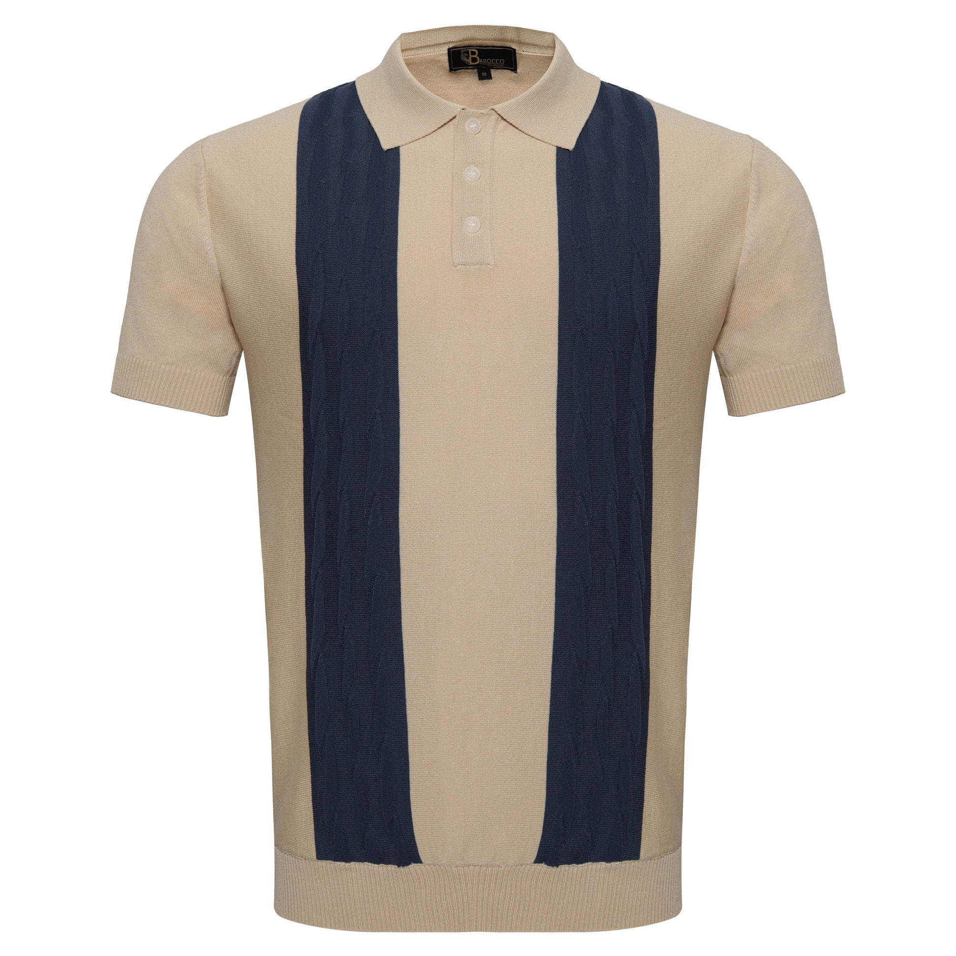 Men's Retro-Inspired Knitted Polo Shirt IVORY/NAVY - My Men's Shop