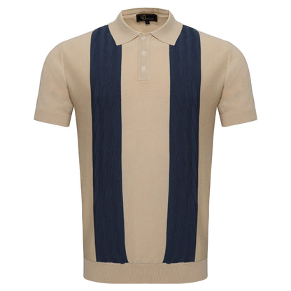 Men's Retro-Inspired Knitted Polo Shirt IVORY/NAVY - My Men's Shop