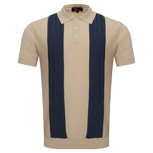 Men's Retro-Inspired Knitted Polo Shirt IVORY/NAVY - My Men's Shop