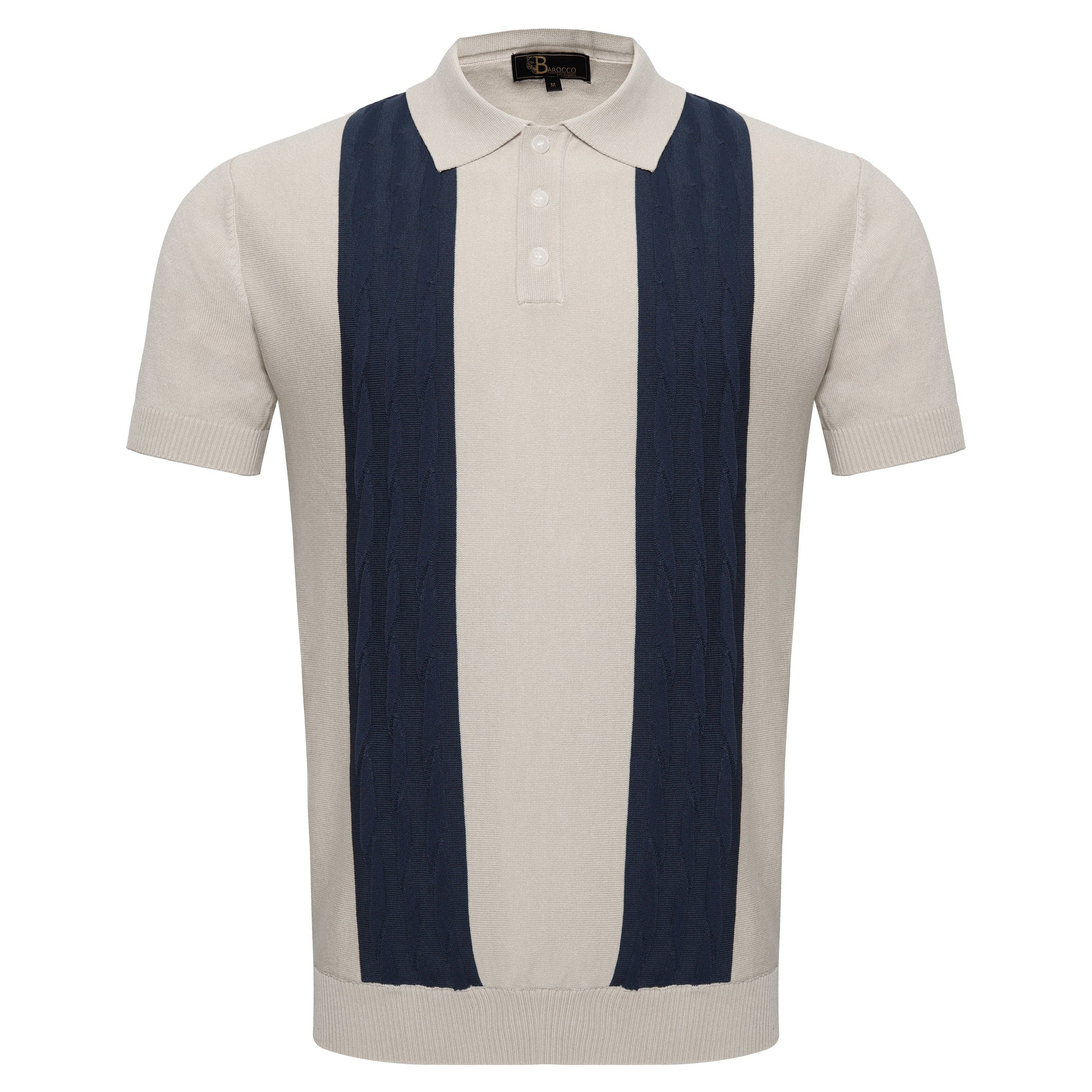 Men's Retro-Inspired Knitted Polo Shirt WHITE/NAVY - My Men's Shop