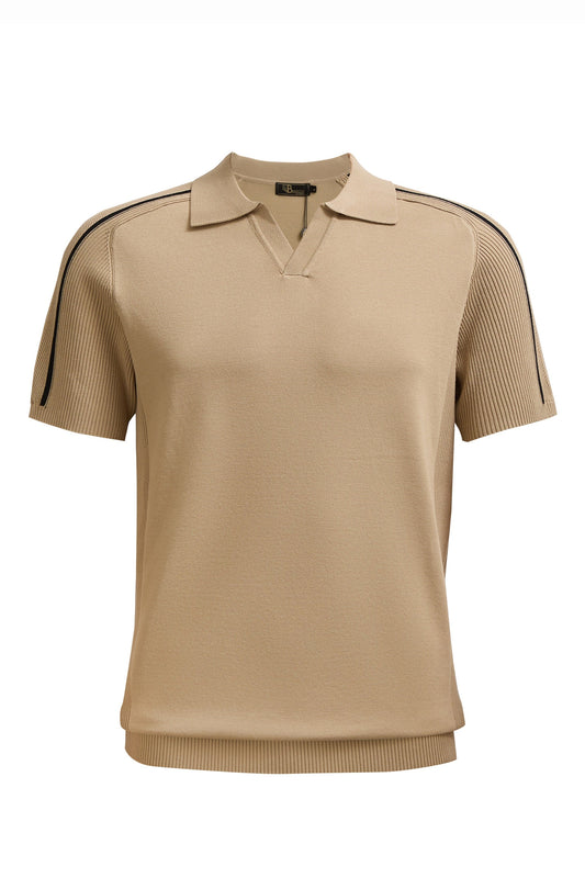 Milano Stripe Collar Polo KHAKI - My Men's Shop