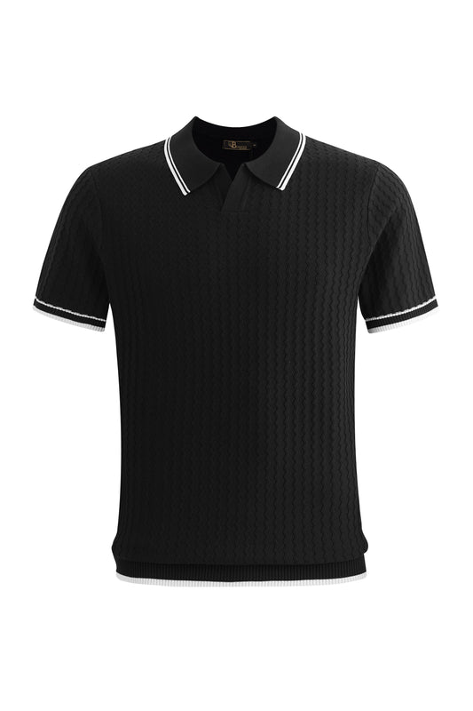 Capri Woven Stripe-Trim Polo BLACK - My Men's Shop