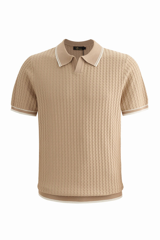 Capri Woven Stripe-Trim Polo KHAKI - My Men's Shop