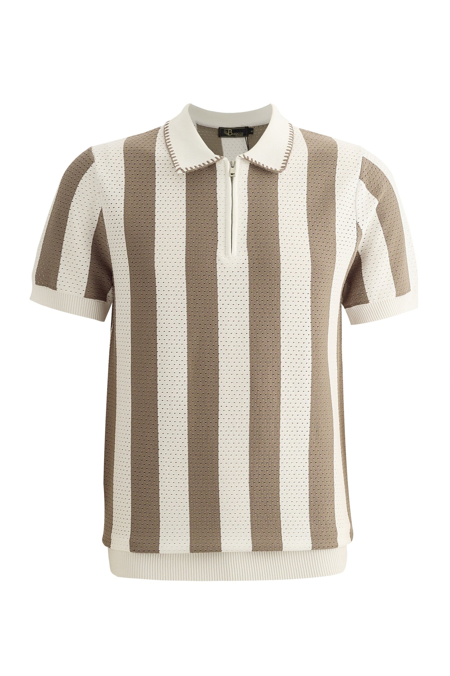 Monaco Zip Polo with Bold Stripe Knit WHITE/MULTI